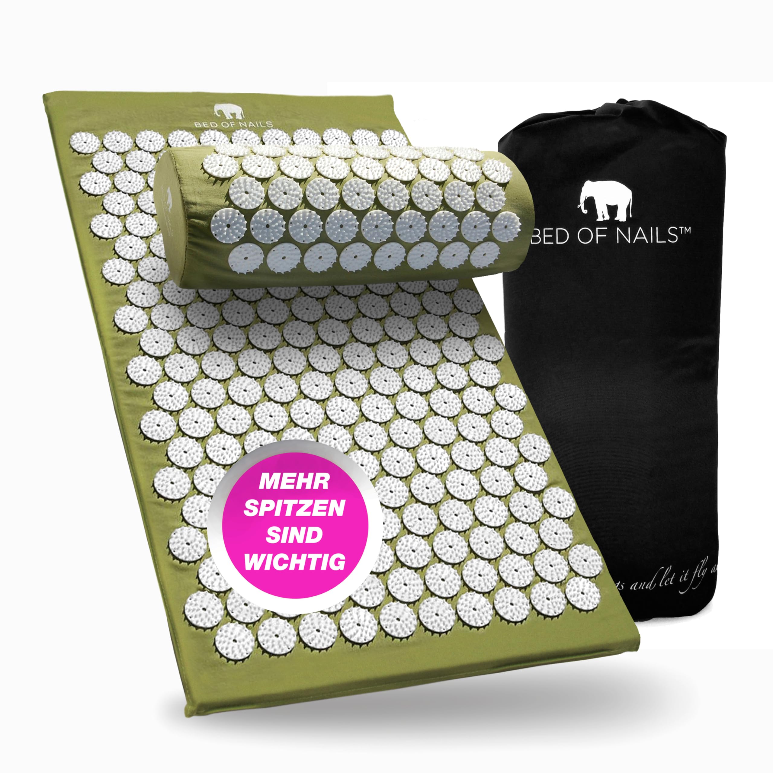 BED OF NAILS The Original Premium Acupressure Mat & Pillow Set 10962 Acupuncture Pressure Points for Back Pain Relief Increased Energy Relaxation FSA/HSA Eligible Drawstring Bag Green