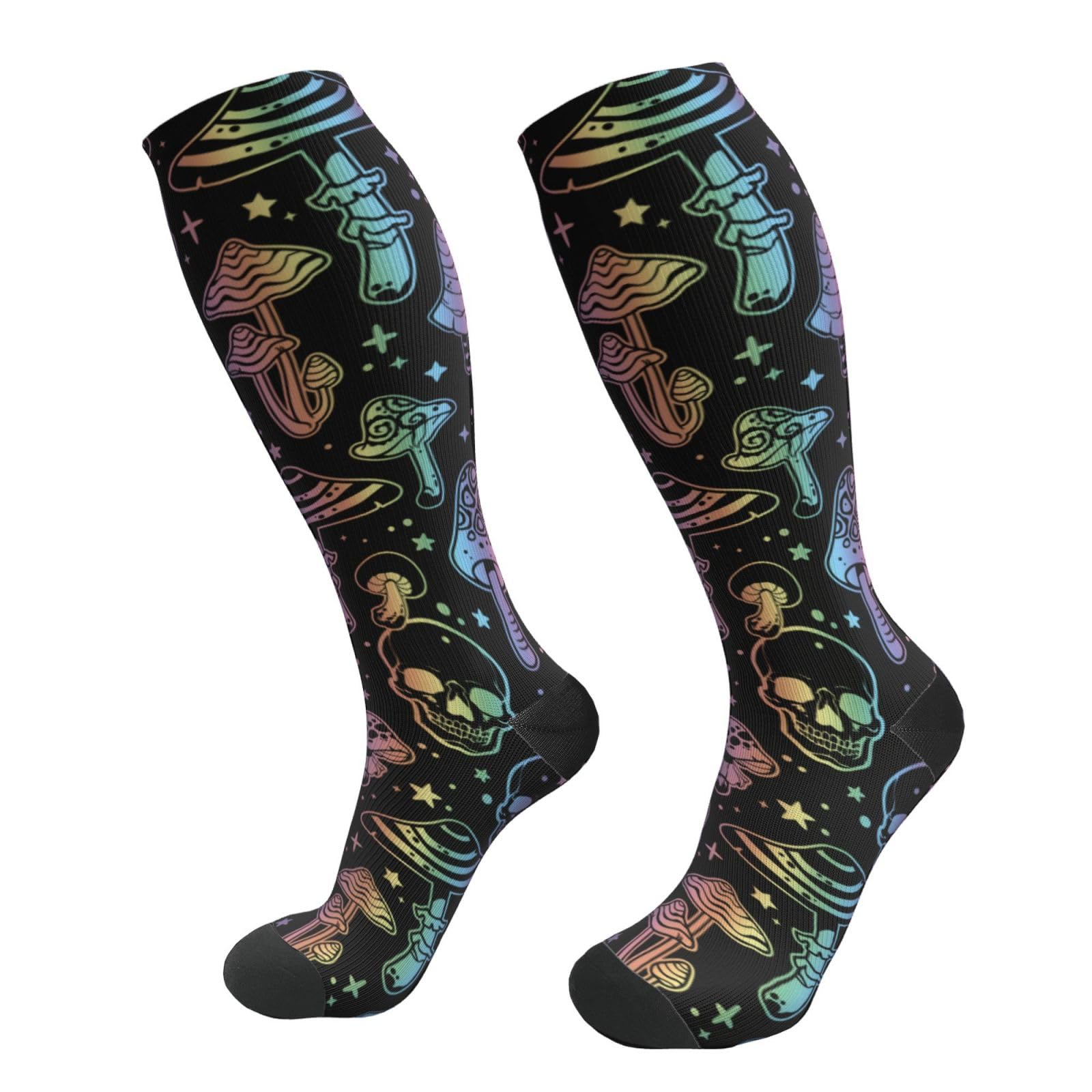 Black Skull Mushroom Compression Socks Women And Men For Nurses Travel Pregnancy Recovery Running Athletic